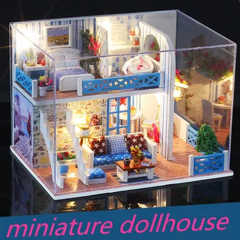 Дървена Кукла Къща, Мебели Модел За Деца За Рожден Ден, Коледни Подаръци Сам Миниатюрен Прахоустойчив Калъф 3D Миниатюрни Дървени Играчки За куклена Къща