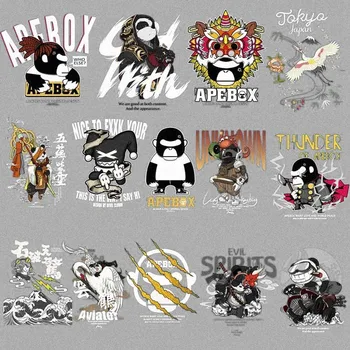 Китай тенденция етикети животни Японски карикатура панда теплопередача мода прилив на марка дрехи САМ да пере настройки