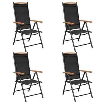 Сгъваеми столове за тераса с 4 бр. от алуминий и текстил, Черен 22,8 