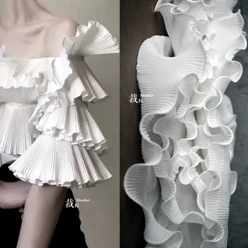 90x15 см однослойная плиссированная вълнообразни триизмерна тъкан с къдри сватбена рокля лейси модерен дизайнерски плат аксесоари