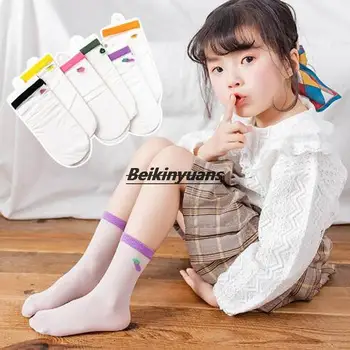 Летни нови тънки жакард чорапи с плодове от фибростъкло за деца, дишащи ворсовый чорап за момичета