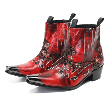Непромокаеми мъжки обувки Botas Masculinas, Червени Ботильоны 