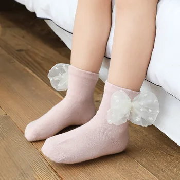 5 двойки Есенно-зимни нови детски чорапи с лък, Дантелени аксесоари, Чорапи за момичета в епруветка, Детски чорапи
