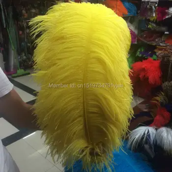 продажба на едро, Качество, на 10 бр., идеални естествени Големите пера, жълто страусиное перо, 26-28 см/65-70 см, за декорация, направи си сам, сватба