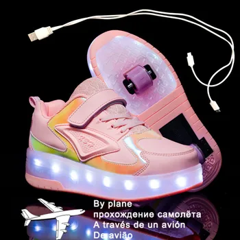 2021 Нов 28-41 Зареждане чрез USB Детски Маратонки с 2 Колела Обувки за момичета и Момчета С led подсветка Детски Маратонки с Колела Обувки За Ролкови Кънки