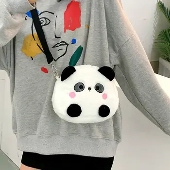 Момичета Есен Зима Нова Мода Дива панда плюшен чанта Сладък Карикатура Плюшен Чанта През Рамо Многофункционални Чанти За Монети