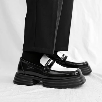 Мъжки Японски Корейски Градинска Ежедневни Кожени Обувки На Дебела Подметка На Платформа, Мъжката Бизнес Мода, Винтажное Рокля, Сватбени Кожени Обувки