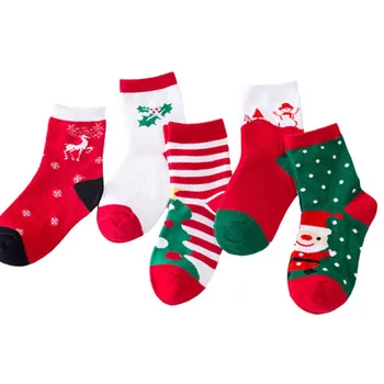 5 чифта Детски Зимни Чорапи с цветен Модел, Забавни Памучни Чорапи с волани, Къси Чорапи с Мультяшными Животни, Коледен Подарък за Момичета и Момчета