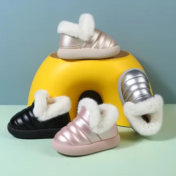 Детски зимни обувки от перо тъкан, детски памучен обувки с мека подметка, топли памучни обувки за момчета и момичета, градинска зимни детски обувки