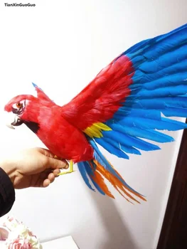 цвят на червено-сините пера на папагал птица голяма 42x60 см расправляющая крилата птица е труден модел, градинска украса украса на подарък s1443