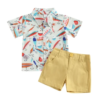 Комплекти летни дрехи за малки момчета, Риза с Къс Ръкав и Принтом + Шорти Обикновена
