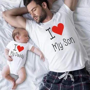 I Love My Daddy/Еднакви комплекти за семейство, за сина и дъщерята, Подарък за Деня на бащата, Семейството тениска, детски гащеризон за татко, е един и същ облекло