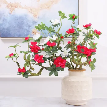 110 см Изкуствени цветя споразумение с ваза Дълго стъбло линия декоративна Азалия Копринени цветя на сватбени домашната стая за украса на масата