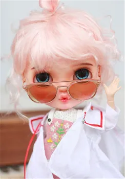 Куклени очила Blythes са подходящи за стилен и универсален мини-аксесоари за фотография 1/6 от размера, разноцветни кошачьим точки + Калъф за очила