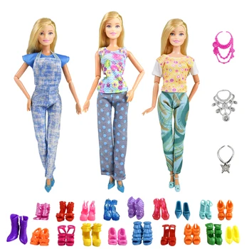 9 елементи/набор куклено принадлежности = 3 бр. Красиви дрехи + 3 пластмасови колиета + Случайни 3 чифта обувки за куклено аксесоари, играчки за момичета, подарък