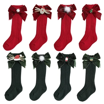 Детски Памучни Чорапи до коляното с Коледните Нос За малки момичета, чорапи-тръба с Лък за малки момичета, Дълги Чорапи от 0 до 6 години
