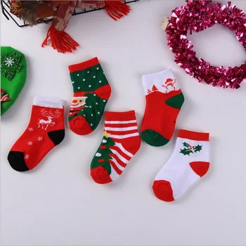 5 двойки Коледни Памучни Зимни Чорапи за малки момчета и момичета, Коледни Шарени Топли Нескользящие Чорапи за деца от 1-3 години