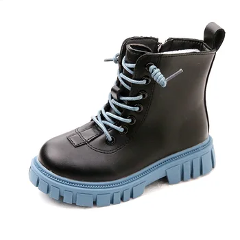 2022 г., Модни детски обувки, детски ботильоны в британския стил за момичета, зимни топли непромокаеми обувки за момчета от 3 до 15 години, Зимни обувки