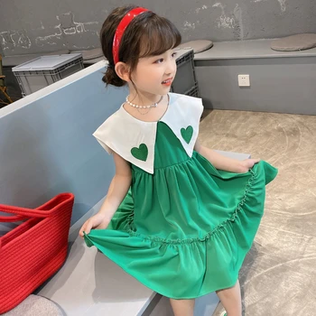 2022 Летните Модни Детски Рокли за момичета Шифоновое рокля без ръкави, с бродерия във формата на Сърце За момичета 2-10 години