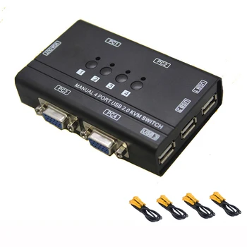 4 port USB2.0 KVM превключвател за ръчно управление на 4 хост КОМПЮТЪР по 1 набиране на USB-клавиатура, мишка и монитор VGA, управление на множество КОМПЮТРИ, изпращане на кабели