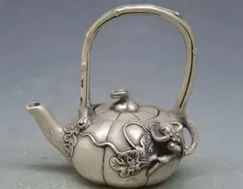 #5 античен сребърен чайник QingDynasty, кана с за тиква овесена жаба, изделия ръчна изработка /колекция и бижута, Безплатна доставка