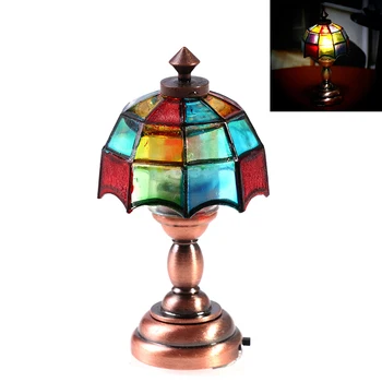 1:12 Куклена Къща Мини Настолна Лампа Led Лампа Цветен Лампа Лампа За Четене Кукла Декор Играчка
