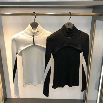 Есен/Зима 2022, Нова Риза за голф, Женски вязаный пуловер с висока яка, контрастен трикотаж от две части, W122414