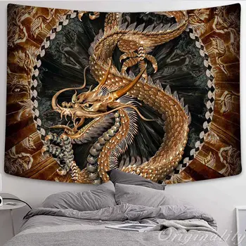 Кошмарен китайски Стенни Гоблени с Златен Дракон и Облаци, Аксесоари за Стая