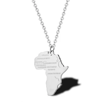 Неръждаема Стомана Карта на Африка Висулка Колие Карта на Модата Минимализъм Бижута Подарък За Него с Веригата