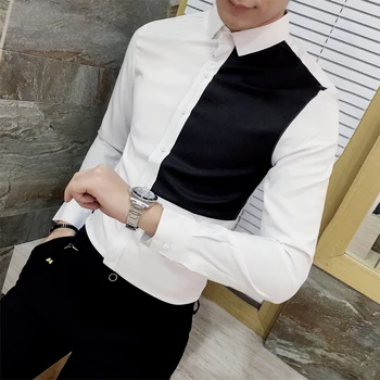 M-XXL 2017 Нова мъжки дрехи Певицата Мода Фризьор Корейски черно-бял сплит съвместно Еластичната сила риза фини костюми