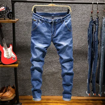Модерни Дизайнерски Стегнати Дънки за Мъже Директни Тъмно-Сини Цвят каки С Принтом Мъжки Ежедневни Байкерские Дънки за Мъже Стрейчевые панталони Панталони