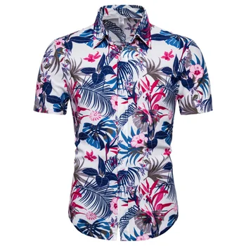 8 Цвята, Мъжки Хавайски Ризи с Принтом, Блузи с къс ръкав, Ежедневни Модни Дрехи за Мъже, Лятна Свободна блуза M-3XL