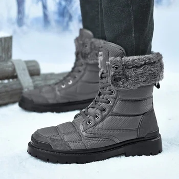 Нови мъжки зимни обувки на платформа, модерен зимни мъжки обувки до средата на прасците дантела, износостойкая ежедневни градинска обувки, мъжки обувки на меху