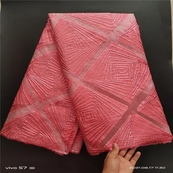 Лилави Дантелени тъкани от Органза с пайети, Нигерийски окото дантелени платове на Едро, Дантелени платове за булчински материал ZJH115 (1)