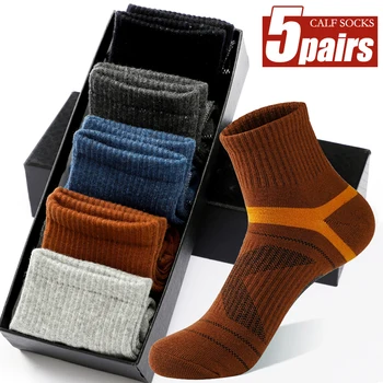 Високо качество, 5 чифта/лот, мъжки памучни чорапи, черни Спортни Чорапи, Ежедневни чорапи за Джогинг, есенно-зимни Чорапи, Дишащи спортни чорапи за колоездене