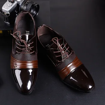 Лоскутная Мъжки Официалната обувки В бизнес стил, Модел Обувки Големи Размери, Работни Обувки на плоска подметка