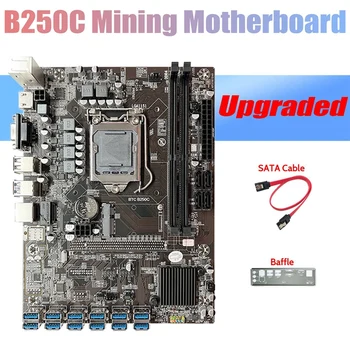 Дънна платка B250C ETH-Миньор + стена + Кабел SATA 12 PCIE до USB3.0 Слот за графична карта LGA1151 DDR4 за майнинга БТК
