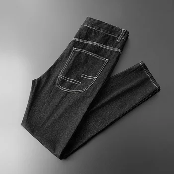 модни черни дънки с високо качество, мъжки висококачествени прости ежедневни панталони, мъжки пролет-лято нови удобни преки панталони