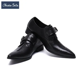Christia Bella Simplicity/ мъжки Бизнес обувки от естествена кожа, Модерен мъжки бизнес обувки с Катарама, Големи Размери, вечерни модела обувки Дантела с остри пръсти