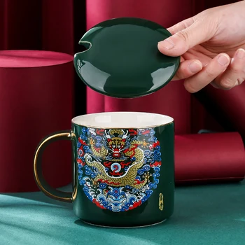 Традиционната Китайска Чаена Чаена Чаша с Капак и Лъжица, Керамични и Порцеланови Стръмни Чаши Персонализирани Подаръци за Приятели