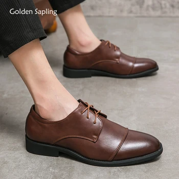 Офис Мъжки Обувки Golden Sapling, Класическа Кожена Официалната Обувки на Равна Подметка, Ежедневни Бизнес Обувки-дербито за Мъже, Модел Oxfords, Zapatos