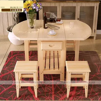 С полукръгла сгъваема маса, маса за хранене с два стола (БЕЗ чекмеджета) Мебели за Дневна от Масив бор