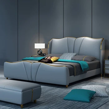 Високо качество на цена на цена на завода на производителя на кралския много кралски размер на Мек диван от естествена кожа, мебели за спалня меко легло 3255