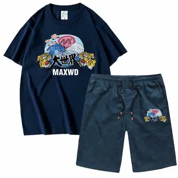 Мъжки комплекти MAX WORLD тигър тениски и шорти, спортни дрехи ризи с Къси ръкави комплект от 2 теми ежедневни мъжки тениски на едро на Спортни къси панталони