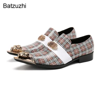 Batzuzhi/Мъжки Кожени обувки, Нови Луксозни Модела обувки от естествена Кожа с остър метално бомбе, мъжки модерен бизнес/Вечер Zapatos Hombre