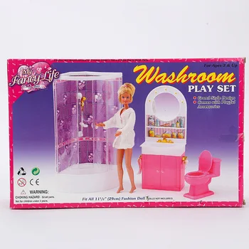 калъф за аксесоари на куклата Барби композиция мебели за баня, които съдържат душ, тоалетна и друга маса, за да се грижи
