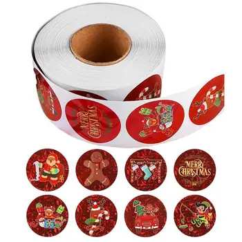 Етикети весела Коледа 500 Броя Стикери С Коледното Печат, Отпечатани с Пряниками Дядо Коледа, Здрави Пликове С Печат За Коледа