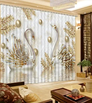 обичай 3d завеса начало декор Лебед бижута завеси на прозореца Дневна спалня плътни завеси украса на стаята