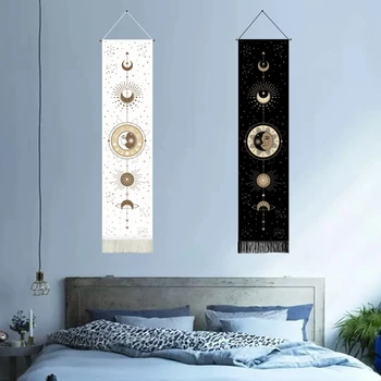 2 БР., черно-Бяла Декоративна Гоблен с изображение на Слънцето и Луната, за Дома, Артистична Фаза на Луната, монтиран на стената Окачен Гоблен, за Украса