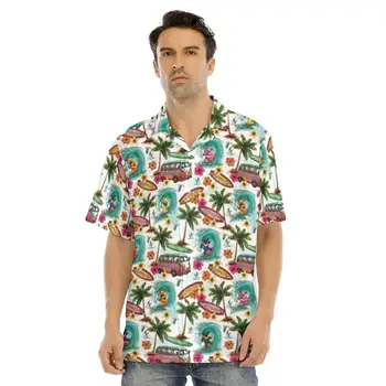 Нови мъжки Ежедневни Ризи с Принтом Мечка за сърф и автобус в Хавайски Стил, Мъжки Летни Блузи с Къс Ръкав, Размер САЩ, Куба Яка